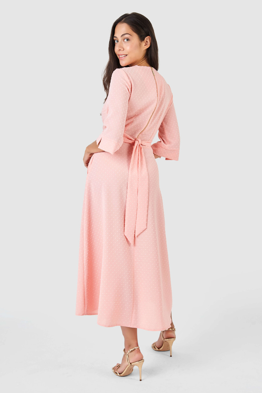 Blush Pink High-Low Wrap Midi Dress